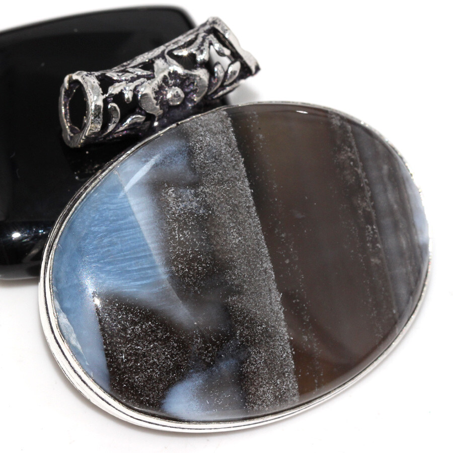 925 Silver Plated Owhyee Blue Opal Ethnic ChunkyPendant Jewelry Size 1.5