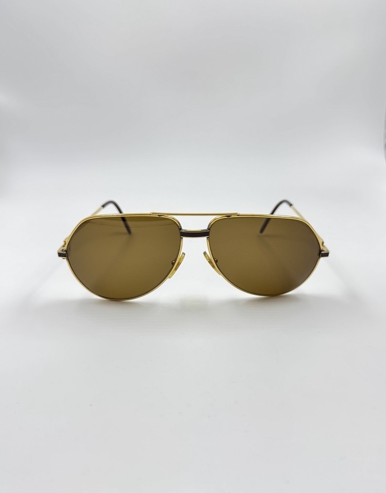 Vintage Cartier Vendome Laque Sunglasses Aviator Gold Frame Brown Lens Rare