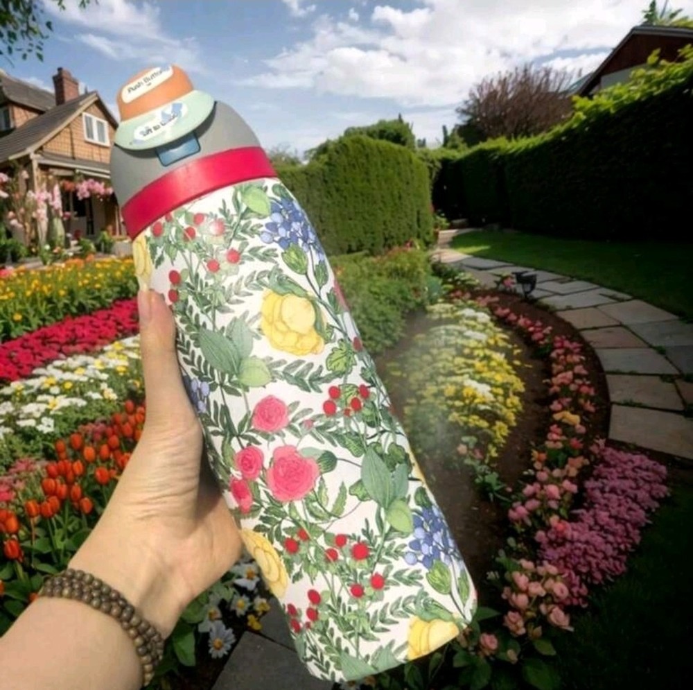 Owala 32oz  White Yellow Red Floral Flower FreeSip Water Bottle Sport