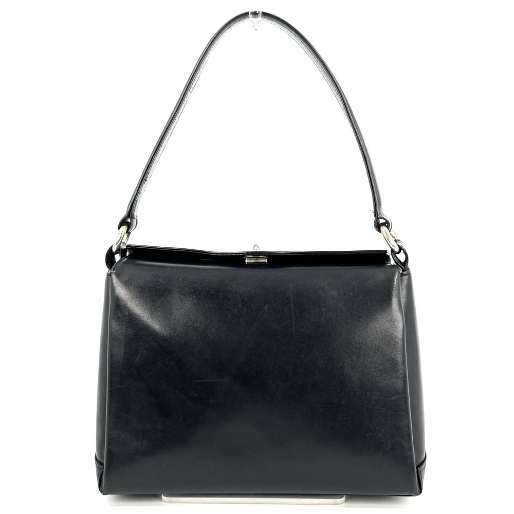 GUCCI Hand Bag Turn Lock Leather Black Authentic