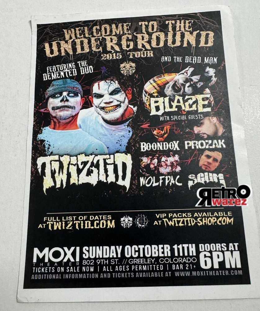 Twiztid - Welcome To The Underground Concert Flyer 4.25x5.75” Scum LSP Boondox