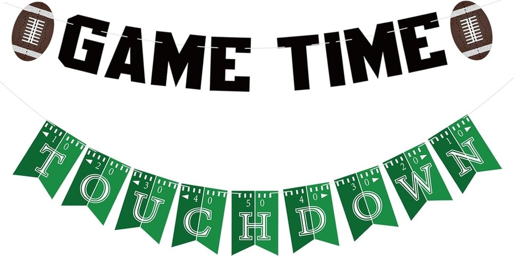 Game Time Football Banner, Pre-strung Superbowl Party Decorations with Rugby, Sp