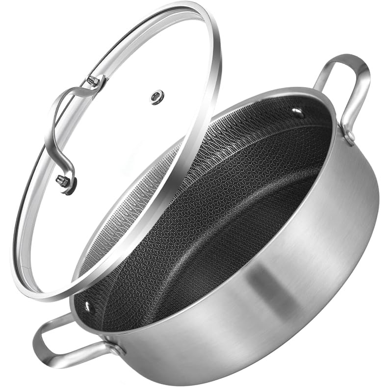 5QT Hybrid Tri-Ply Stainless Steel Ceramic Nonstick Sauté Pan with Lid