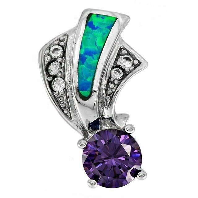 1CT Amethyst & Australian Opal Inlay 925 Sterling Silver Pendant EO4