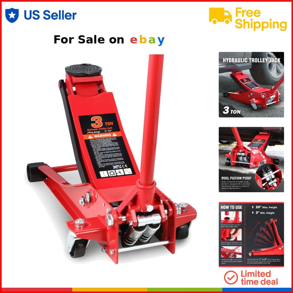3 Ton Hydraulic Trolley Floor Jack - Alloy Steel Vehicle Lift  
