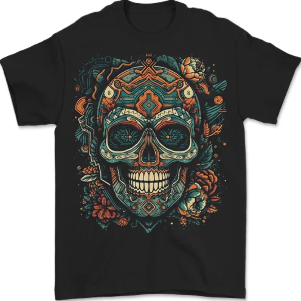 An Aztec Skull Mexico Mens T-Shirt 100% Cotton