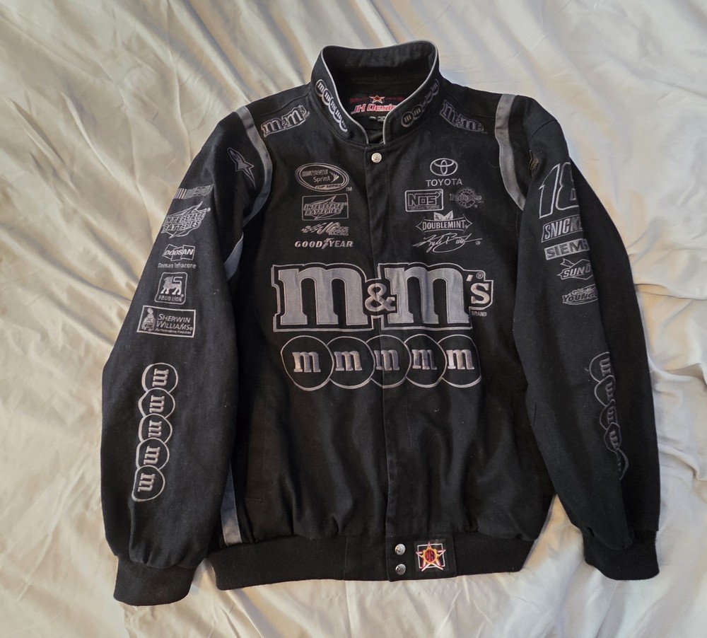 M&M Racing Jacket #18 Black Vintage NASCAR JH Designs 2XL Rare Kyle Busch