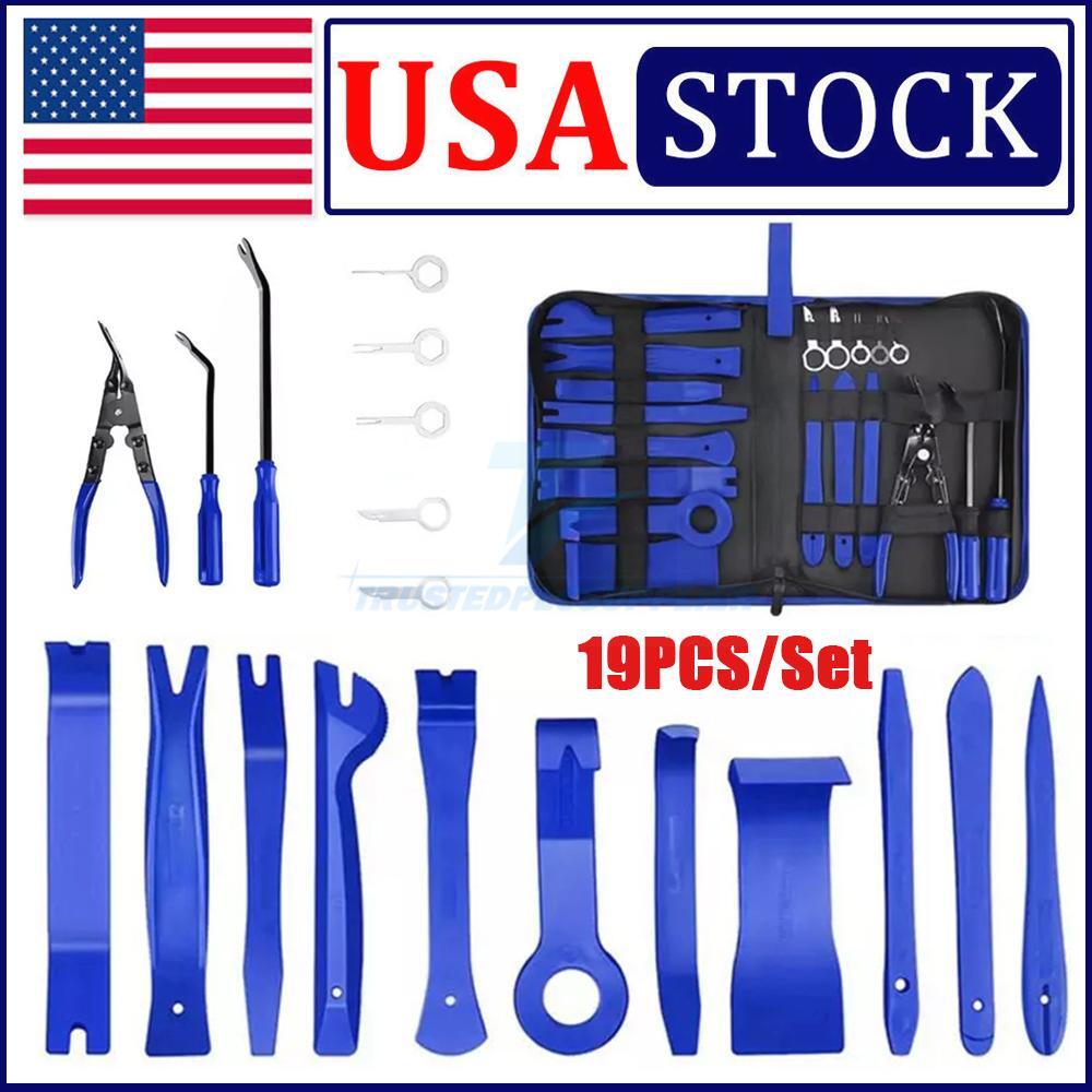19x Car Trim Removal Tool Set Hand Tools Pry Bar Panel Door Interior Clip Kit US