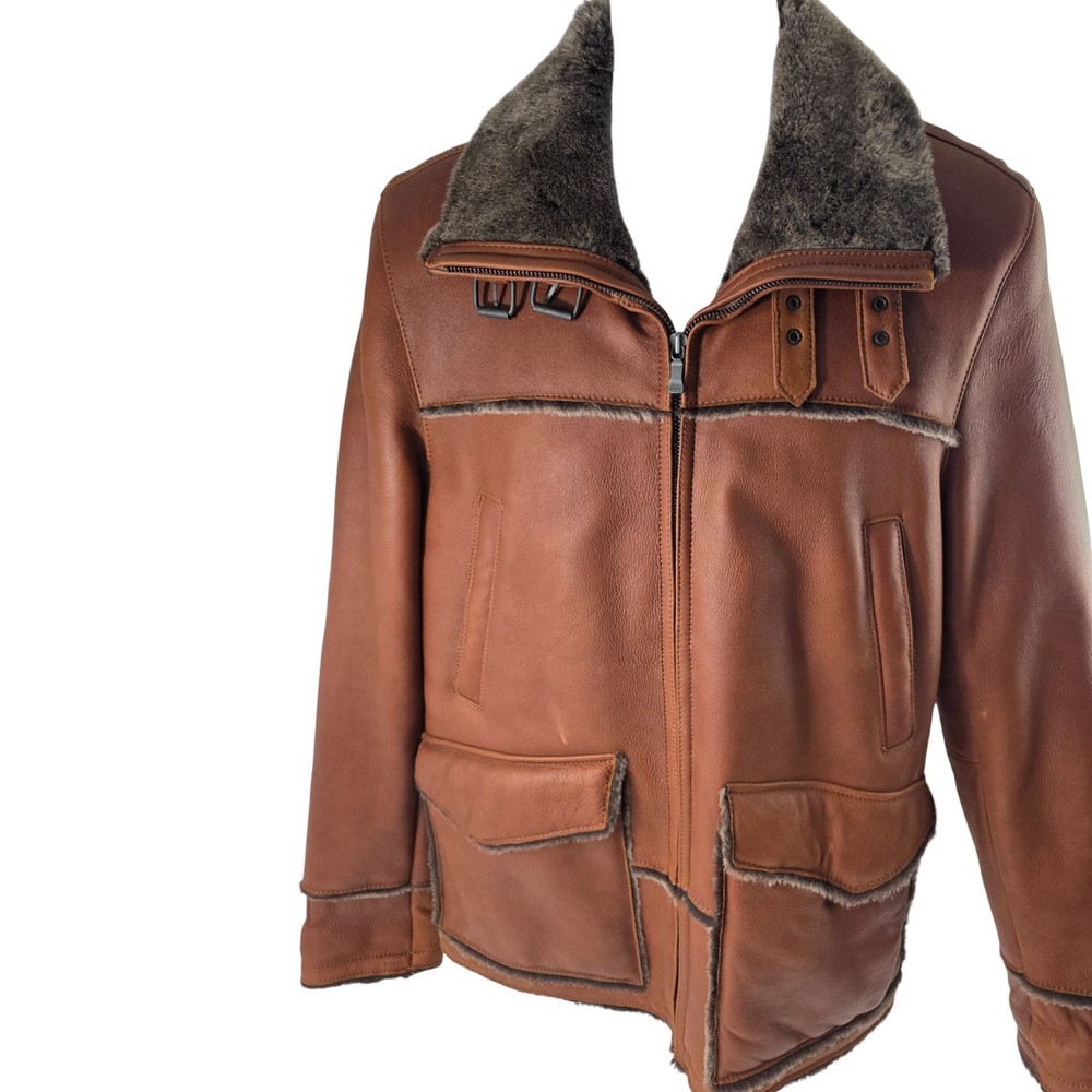 Ted Baker Leather Shearling Sheepskin B-3 Bomber Aviator Flight Jacket S / M