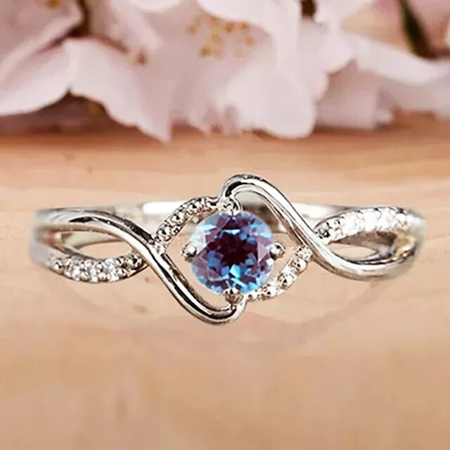 Round Cut Simulated Alexandrite Women Engagement Fancy Ring 14kWhite Gold Plated