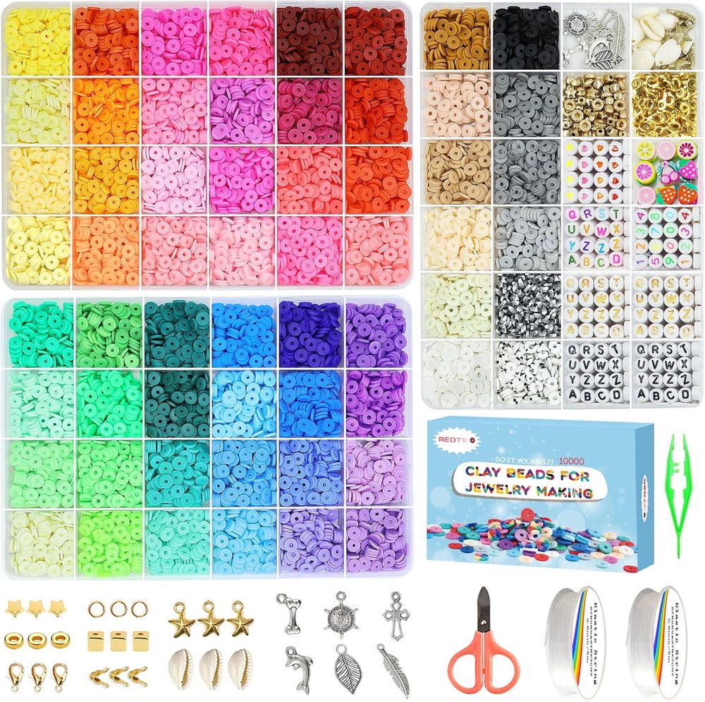 10000 Pcs 60 Colors Flat Clay Beads Kit for DIY Bracelet Making
