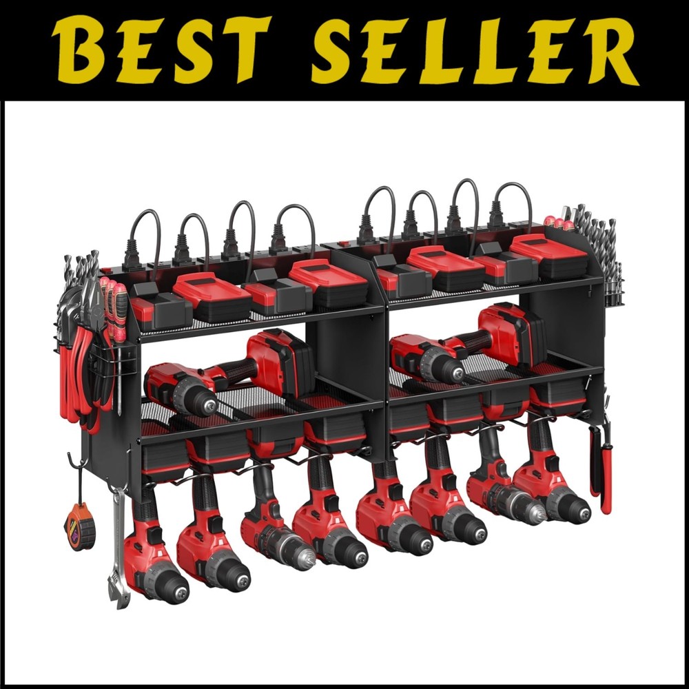 Double-Layer Power Tool Organizer with Hooks & Surge Protection for Indoor Use