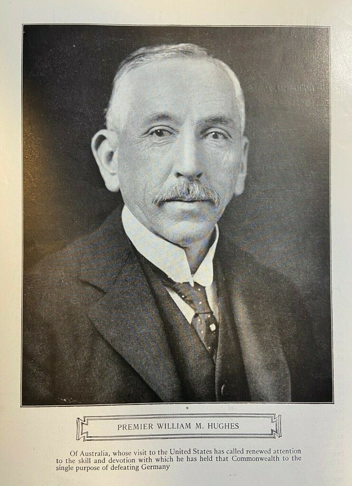 1918 Vintage Magazine Illustration Australian Premier William M. Hughes