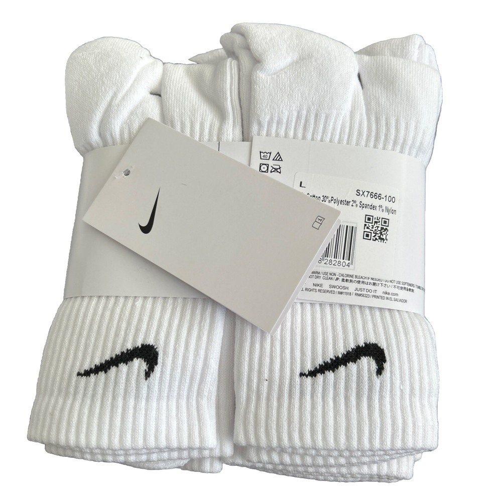 NIKE Dri-FIT Everyday Training 6-Pack Crew Socks Large (8-12) White