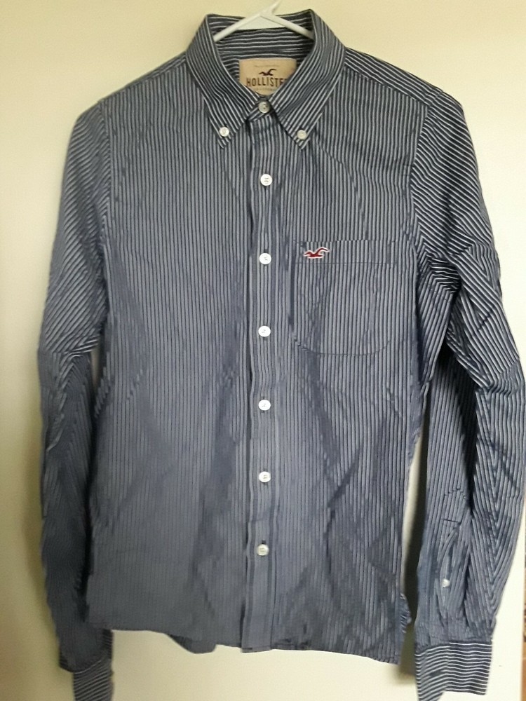 Men Hollister Navy Striped Dress Shirt Sz Medium