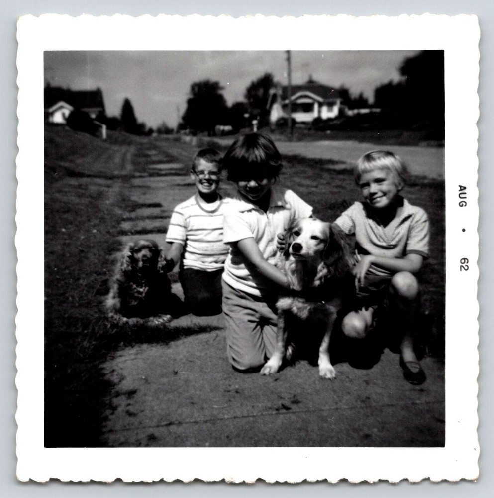 Vintage MCM Family Memories Photo with Pet Dog