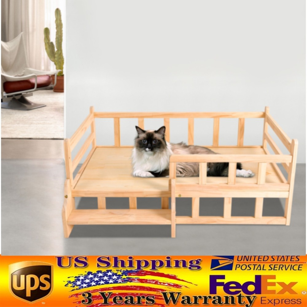Elevated Solid Pine Wood Pet Bed Frame with Rounded Corners for Dogs & Cats