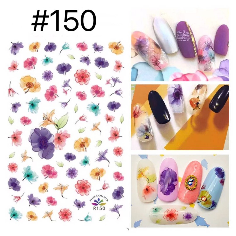 Flower Nail Sticker Watercolor Flower Pedal Nail Decals Peel & Apply
