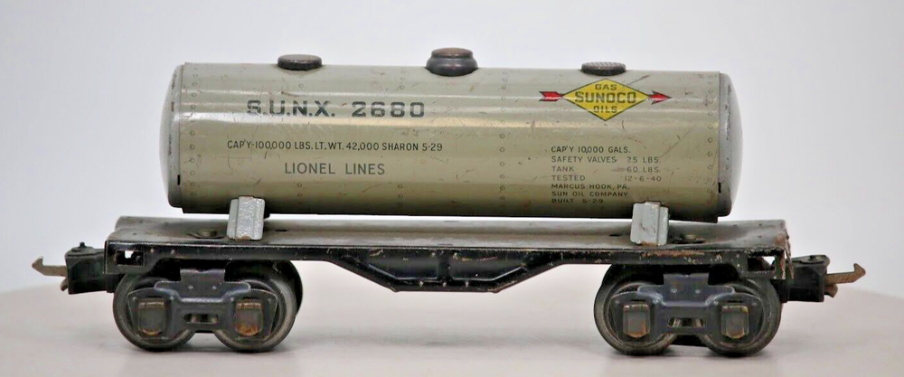 Vintage 1933-42 Prewar Lionel O Gauge #2680 Silver Sunoco Tank Car