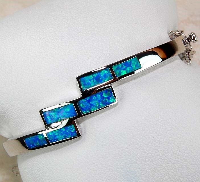 Australian Opal Inlay 925 Solid Sterling Silver Bangle Bracelet Jewelry ,OB8