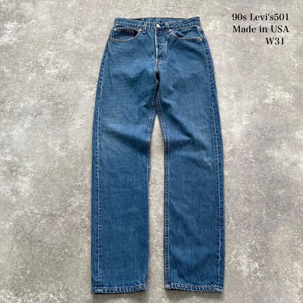 Levi's 90s 501 Vintage USA Made Denim Jeans with Red Letter Paper Patch and 90 Tab