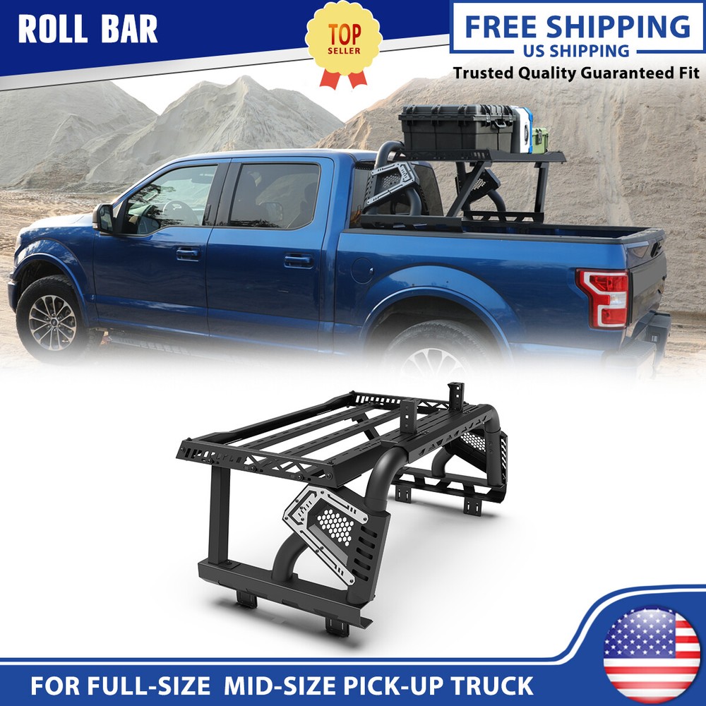 Universal Mid/Full Size Pickup Truck Roll Bar Bed Rack & Luggage Basket