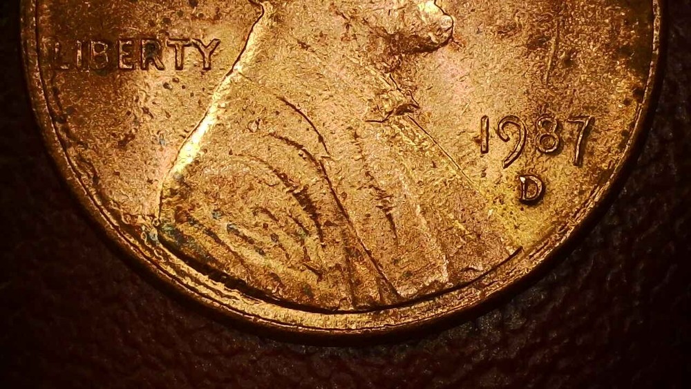 1987 D Lincoln penny with rim error and doubled date code 49