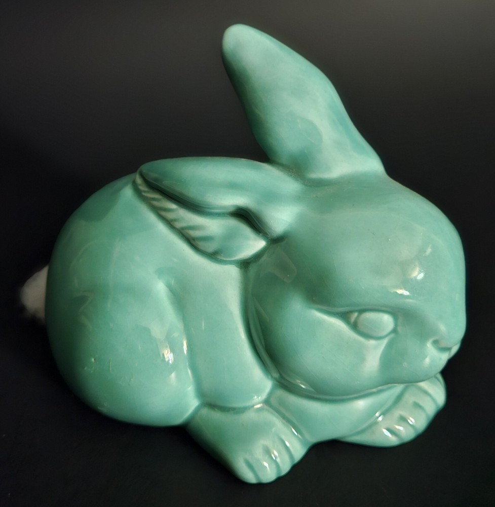 Bunny Cotton Ball Dispenser Ceramic Rabbit Vintage Glazed Farmhouse Decor