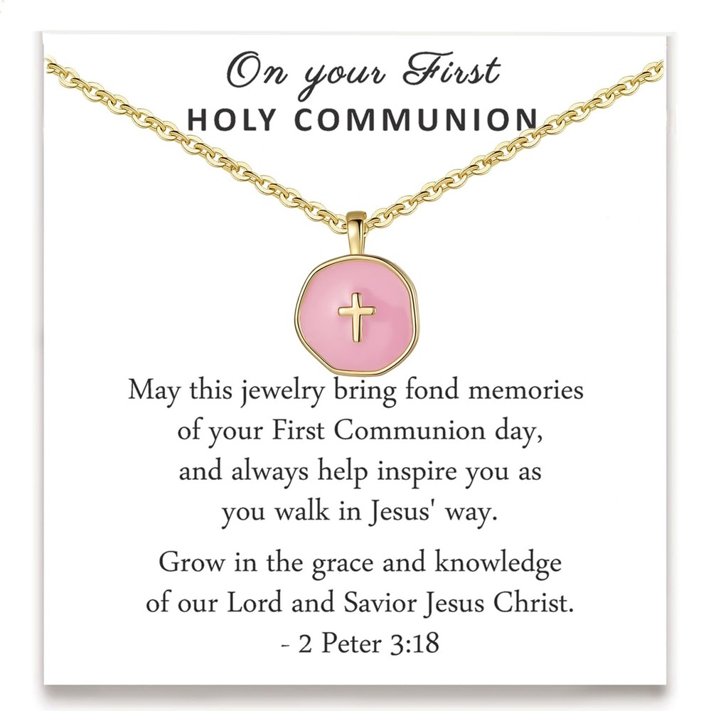 First Communion Cross Necklace – Tiny Pendant Baptism Gift for Girls