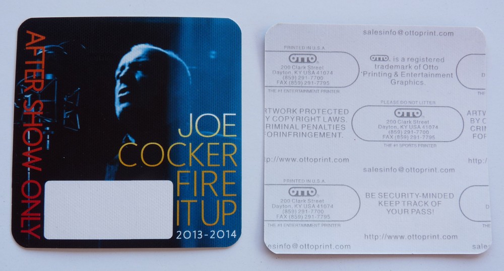 Joe Cocker 2013 2014 Fire It Up Concert Tour Blue After Show Backstage Pass D21