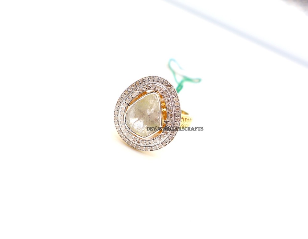 Exquisite Natural Uncut Polki 925 Sterling Silver Pave Diamond Party Wear Ring