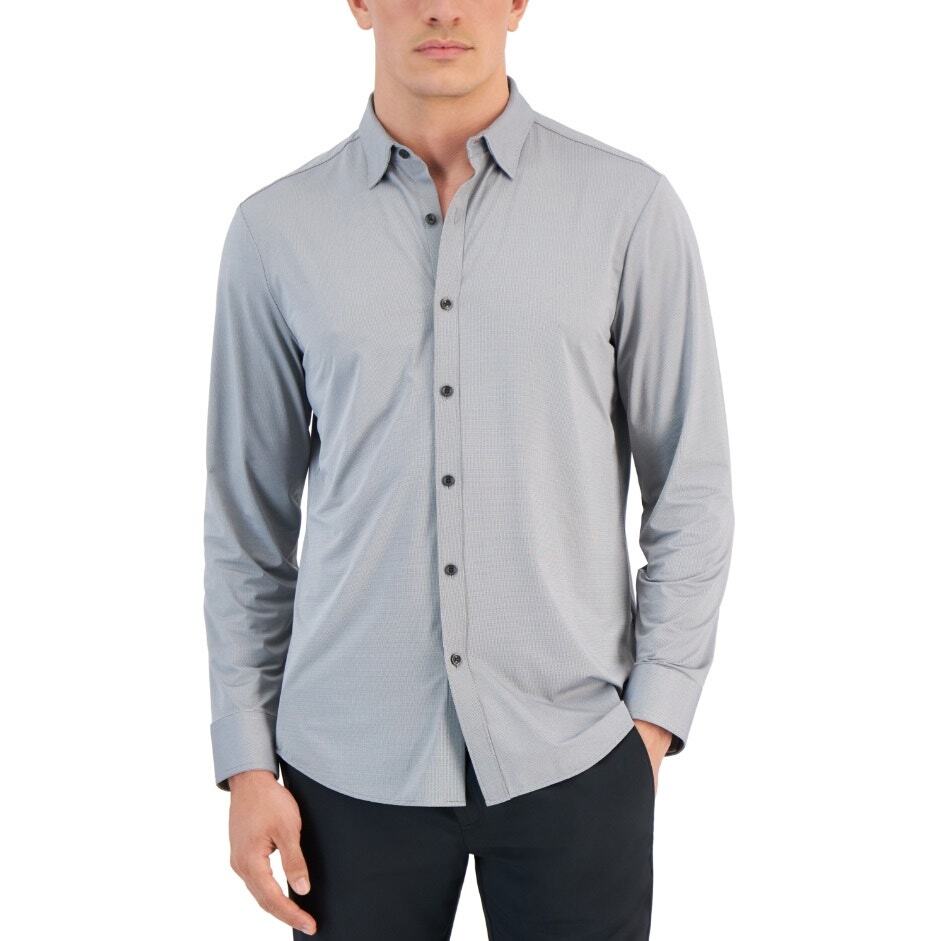 Alfani Men's Light Grey Jersey Alfatech Long Sleeve Performance Shirt Size XXL