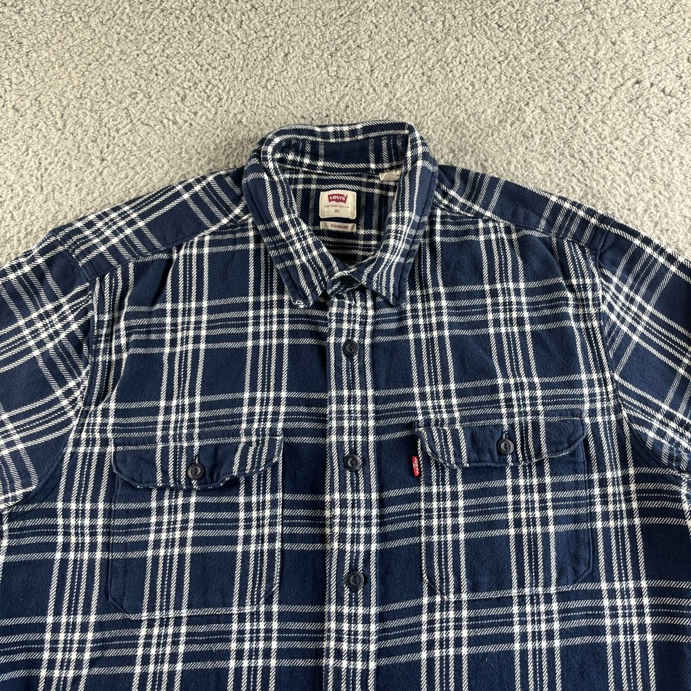 NEW Levi's Shirt Mens Extra Large Blue Plaid Flannel Button Up Standard Western