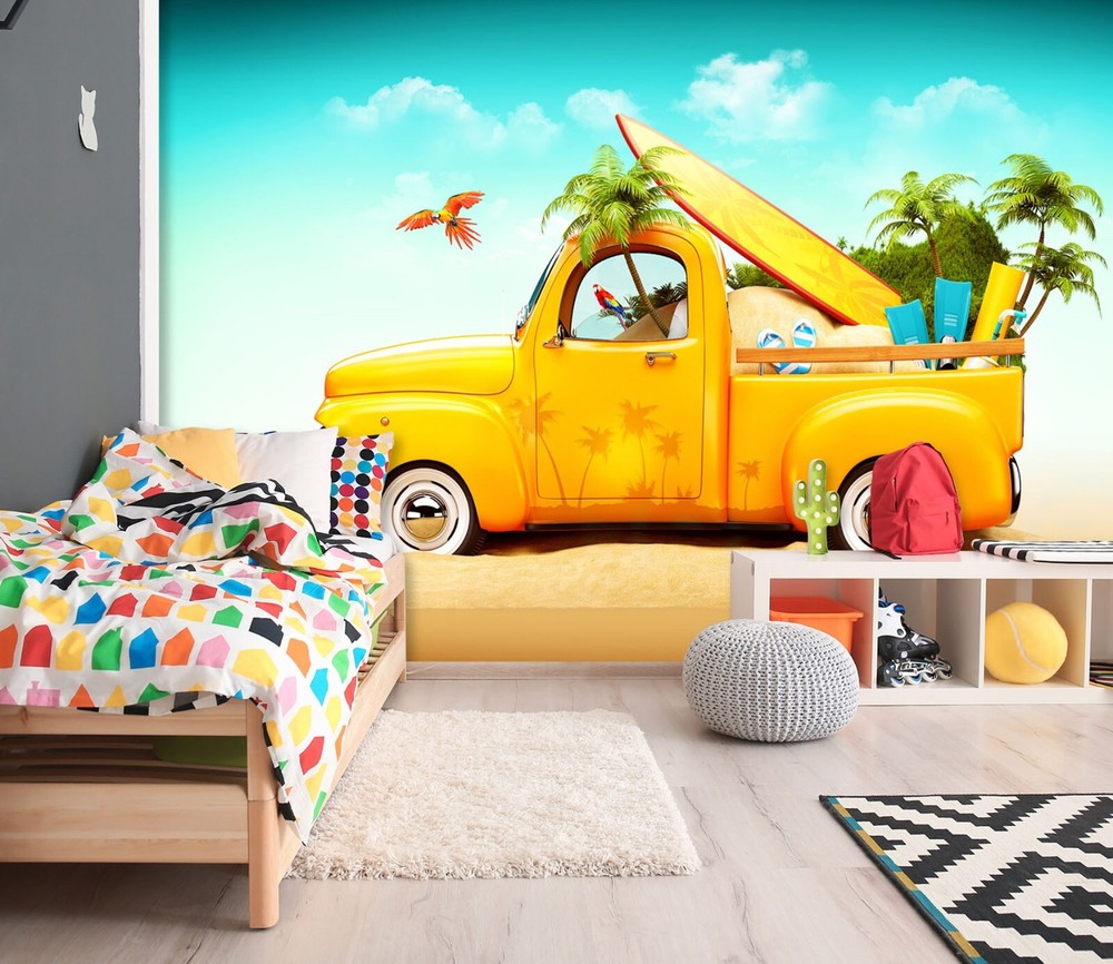 3D Yellow Car ZHUA3715 Wallpaper Wall Murals Removable Self-adhesive Ann