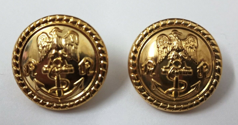 Military Navy Eagle & Anchor Insignia Ring Back Buttons - Genuine Issue Pair