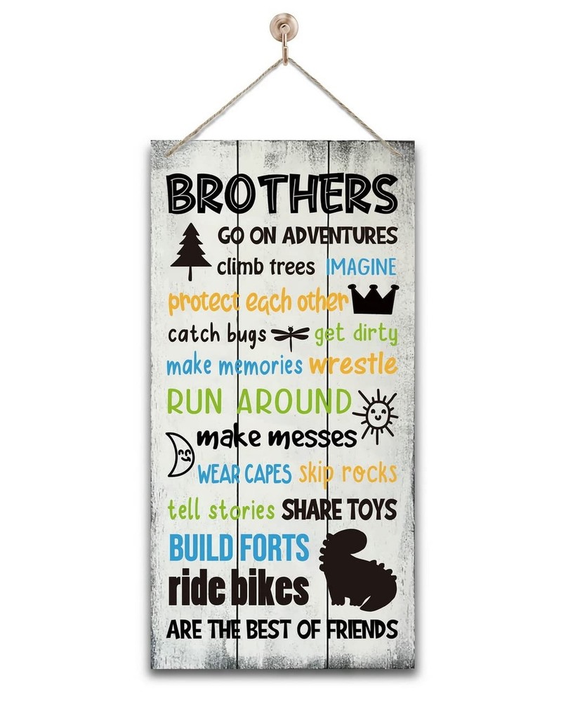 Brothers Rules Home Signs Decor, Go On Adventures, Hanging Wood Sign Home Dé
