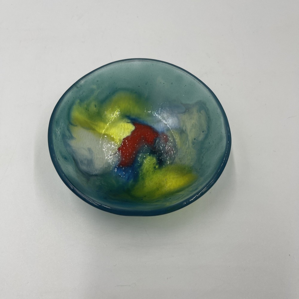 Nahariya Small Blue Fused Glass Ring Dish Bowl by Andreas Meyer