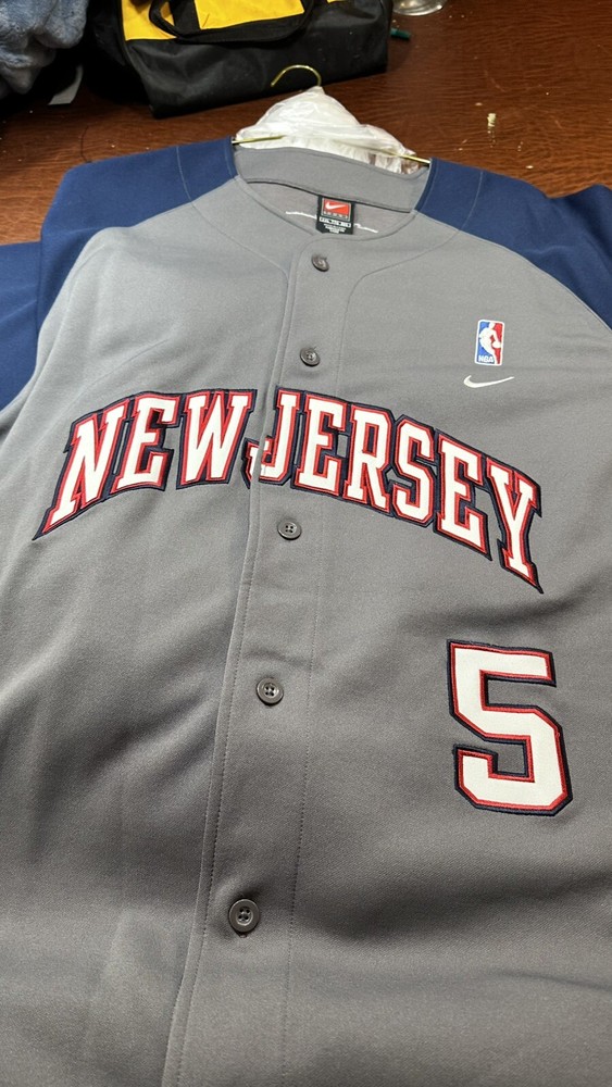 Jason Kidd Nike New Jersey Size-XXL Button Shirt NETS Warmup NBA Jacket Snap #5