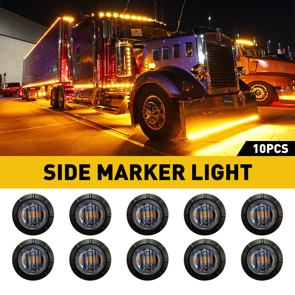 10PCS LED Truck Smoked Side Round Marker light Yellow Amber RV Trailer 3/4