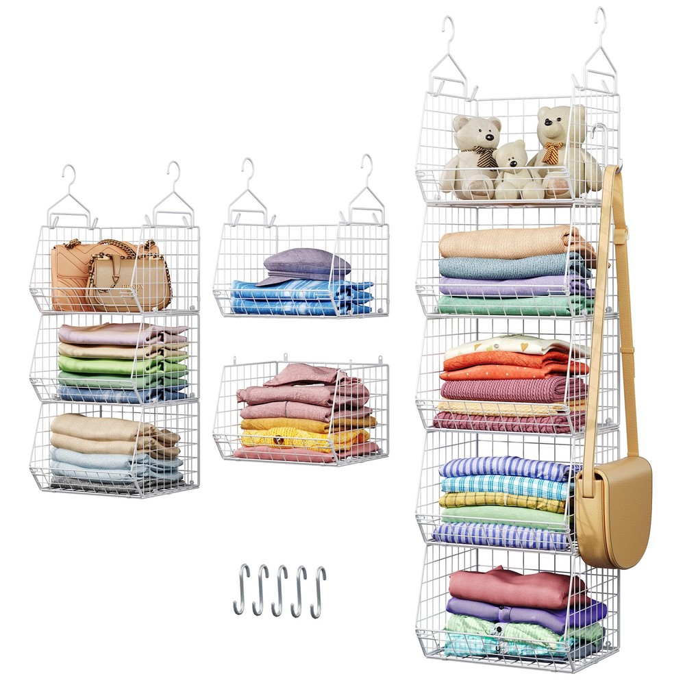 5-Tier Closet Hanging Organizer with 4 Hooks for Clothes & Storage