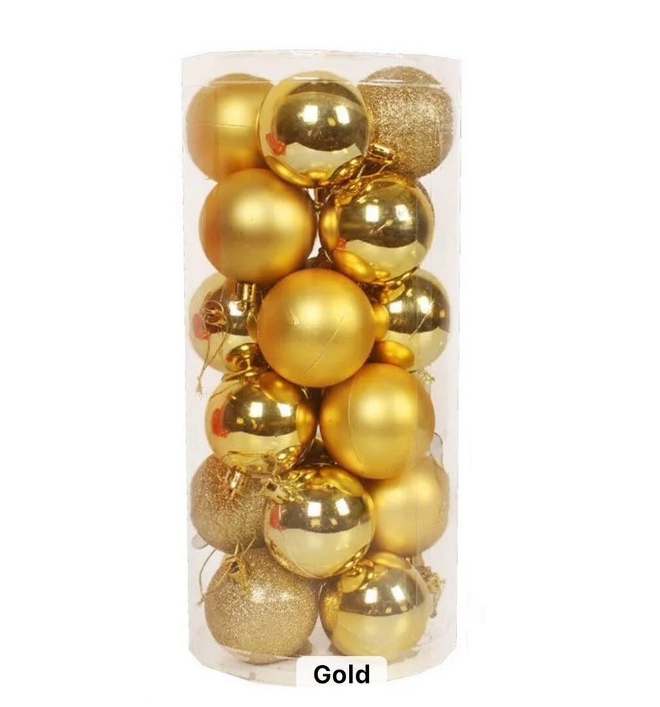 24-Piece Gold Christmas Ball Ornaments 6cm Tree Baubles