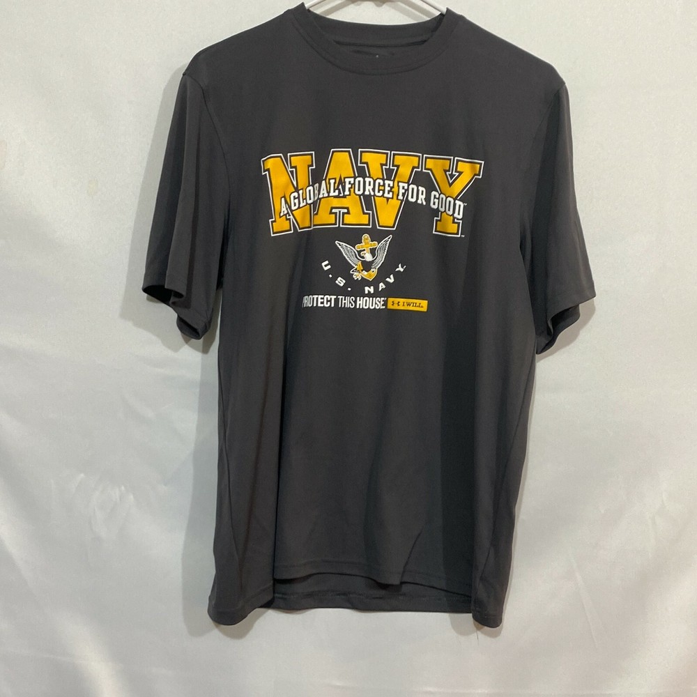 U S Navy A Global Force For Good Under Armour Heatgear Mens Gray T Shirt Size M