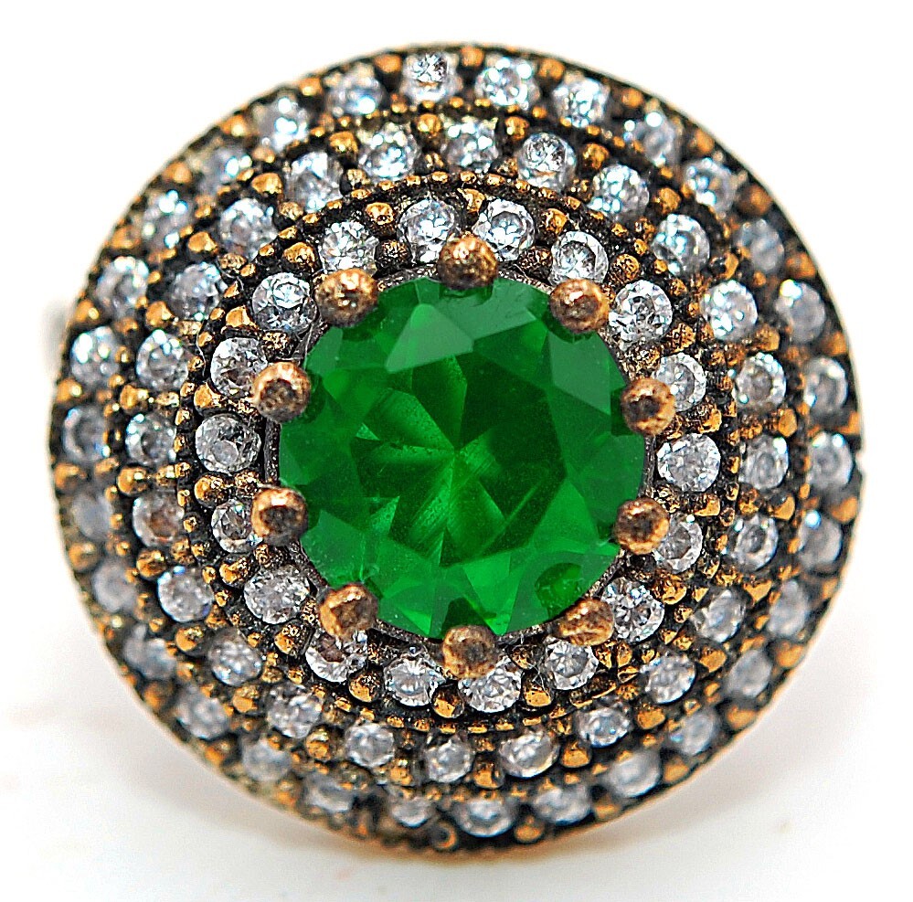Exquisite Ottoman Empire Inspired 3CT Treated Emerald 925 Sterling Silver Ring Size 8 (HB3-3)