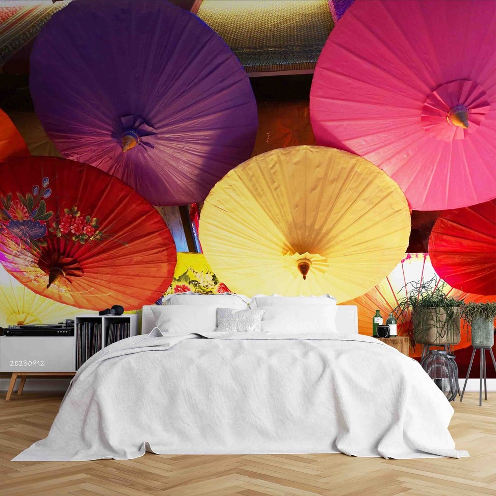 Vibrant 3D Colorful Umbrella Pattern Wallpaper Murals and Stickers