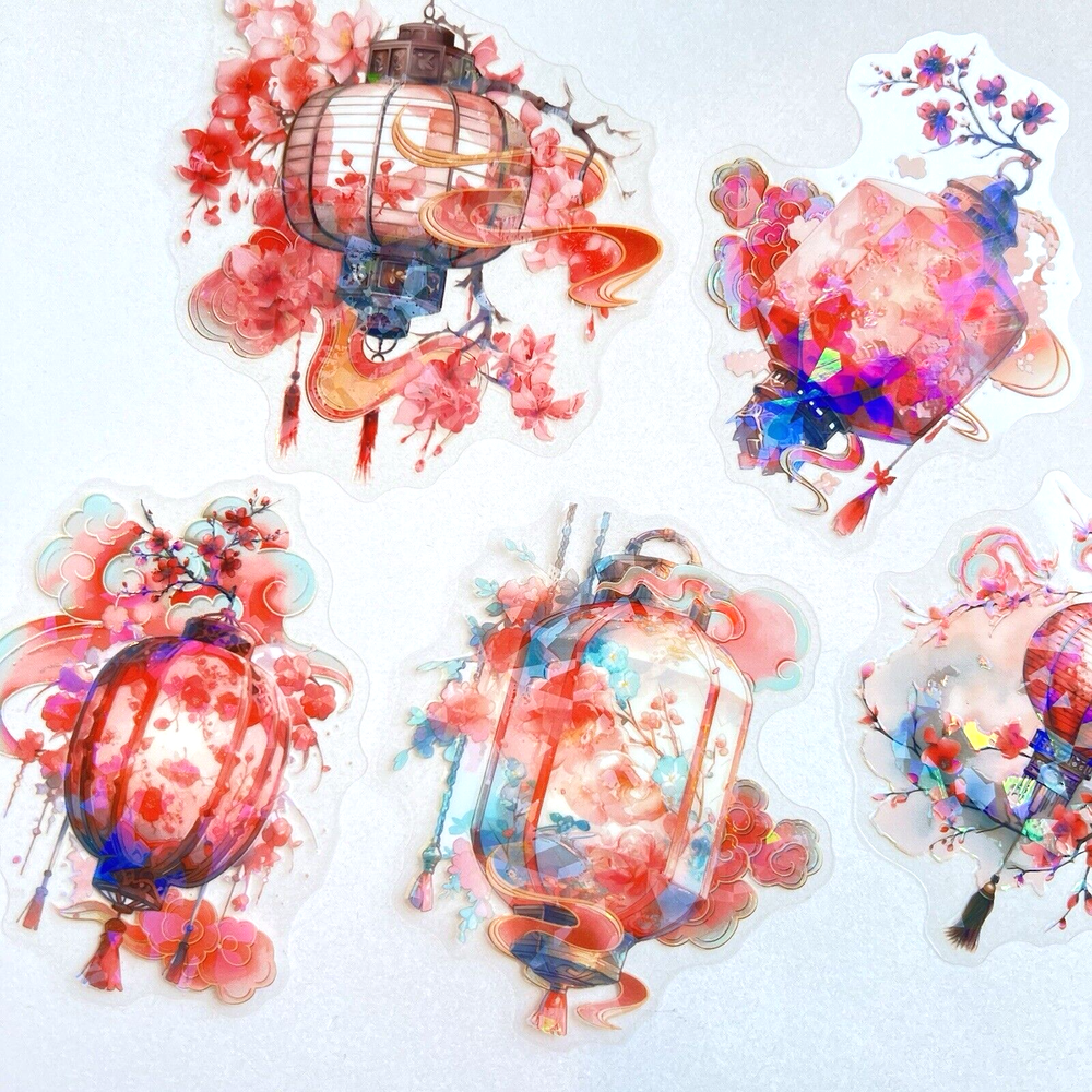 Holographic Cherry Blossom Lantern Stickers Scrapbooking Collage Journals