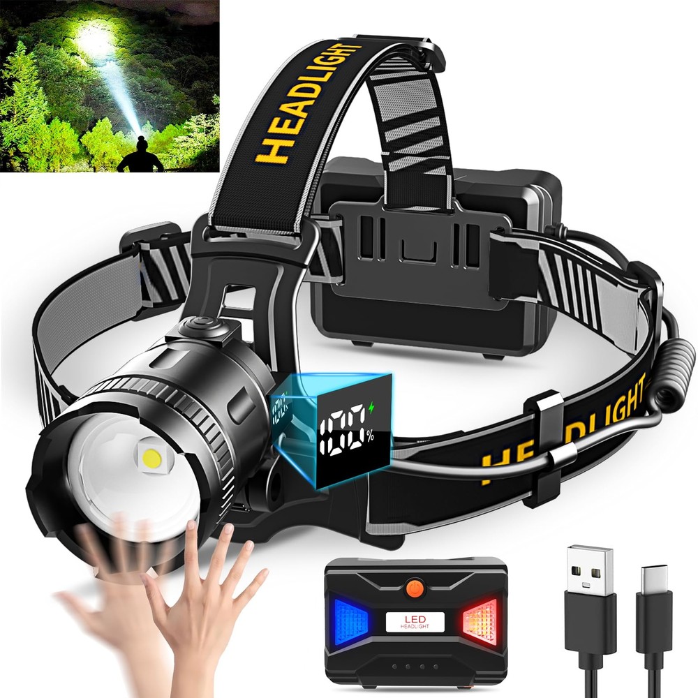 LED Headlamp 100000 Lumens with Motion Sensor Super Bright, 3 Lighting Modes,...