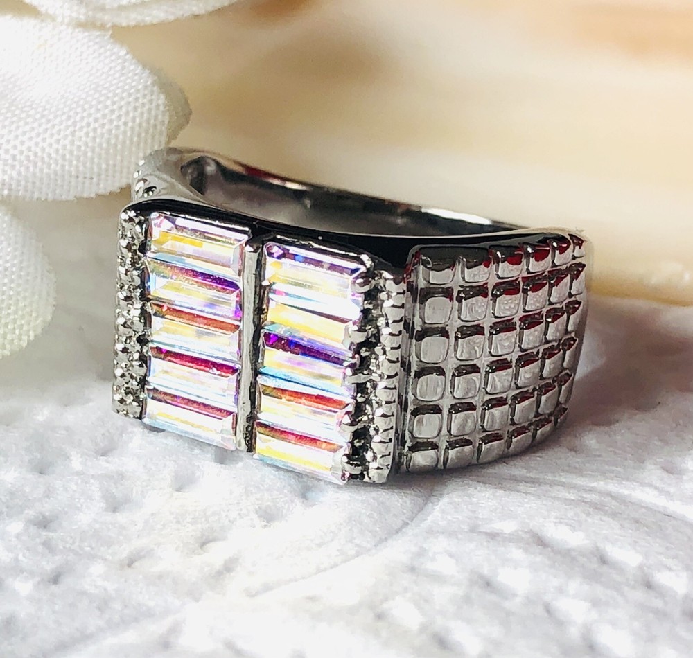 Swarovski Crystal Stainless Steel Signet Ring Size P Elegant Durable