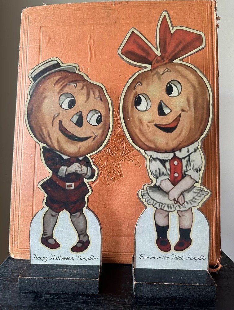 Vintage 2000s Halloween antique style pumpkin head kids cutout stand decor rare