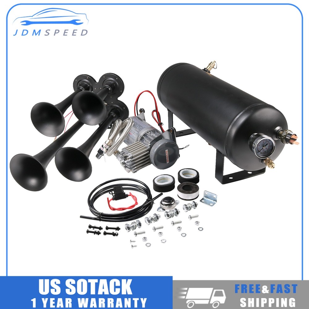 150psi Train Horn Kit for Trucks Cars Semis with 1.5G Tank & 4 Trumpets Loud System
