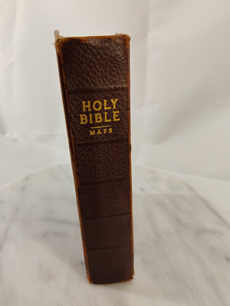 Vintage 1958 Holy Bible KJV Red Leather with Maps by American Bible Society
